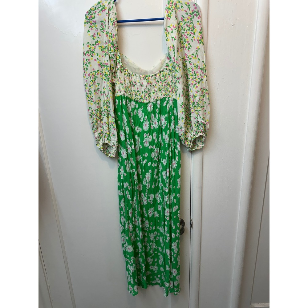 Rixo for Target Green Floral Daisy Puff Sleeve Smocked Midi Dress Square Neck - Picture 4 of 7